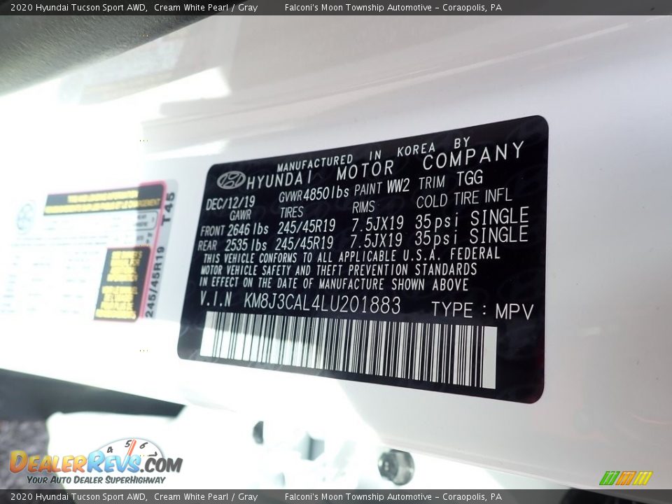 2020 Hyundai Tucson Sport AWD Cream White Pearl / Gray Photo #12