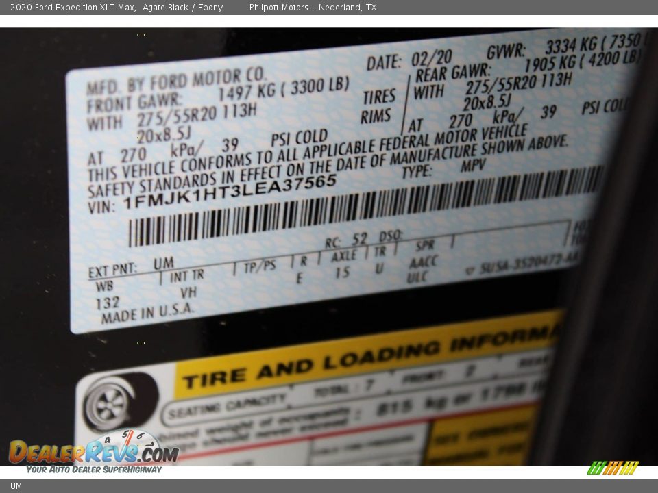 Ford Color Code UM Agate Black