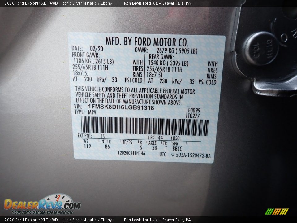 2020 Ford Explorer XLT 4WD Iconic Silver Metallic / Ebony Photo #12