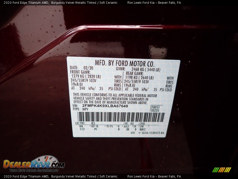 2020 Ford Edge Titanium AWD Burgundy Velvet Metallic Tinted / Soft Ceramic Photo #11
