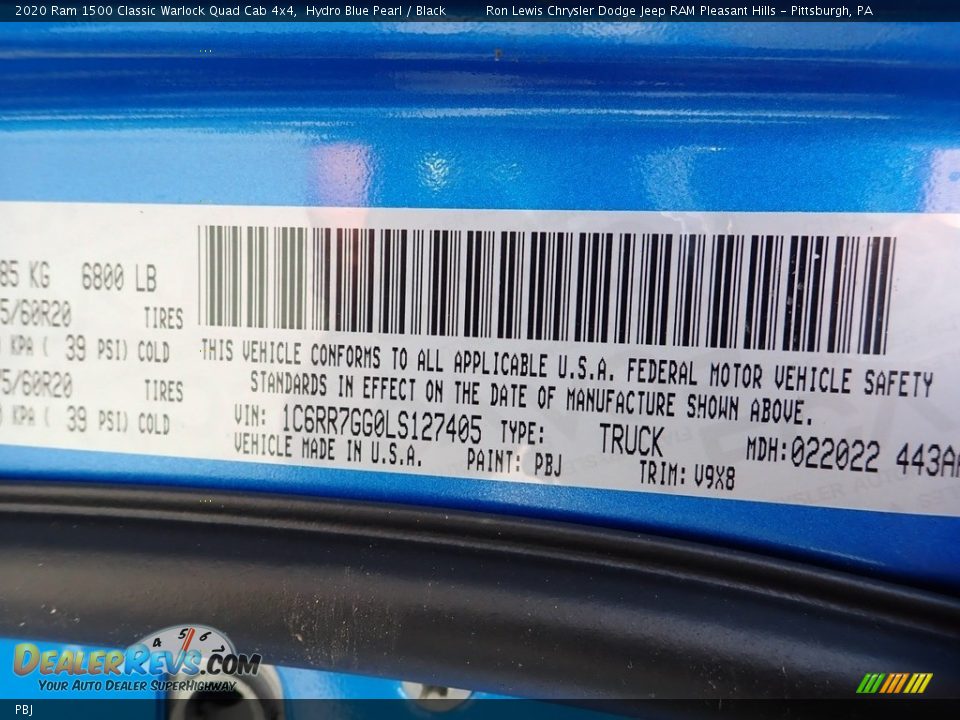 Ram Color Code PBJ Hydro Blue Pearl