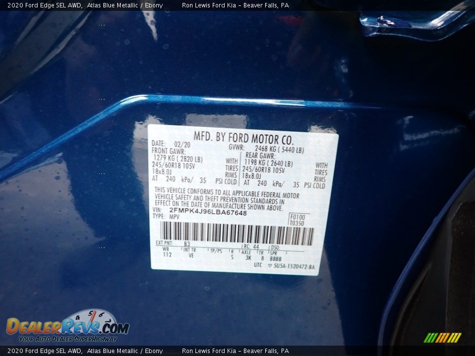 2020 Ford Edge SEL AWD Atlas Blue Metallic / Ebony Photo #11