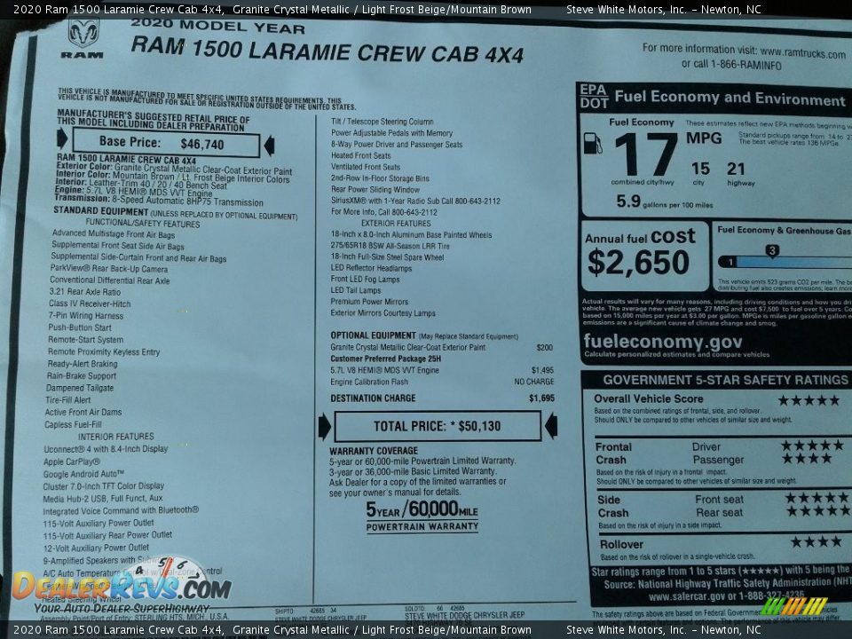 2020 Ram 1500 Laramie Crew Cab 4x4 Window Sticker Photo #31
