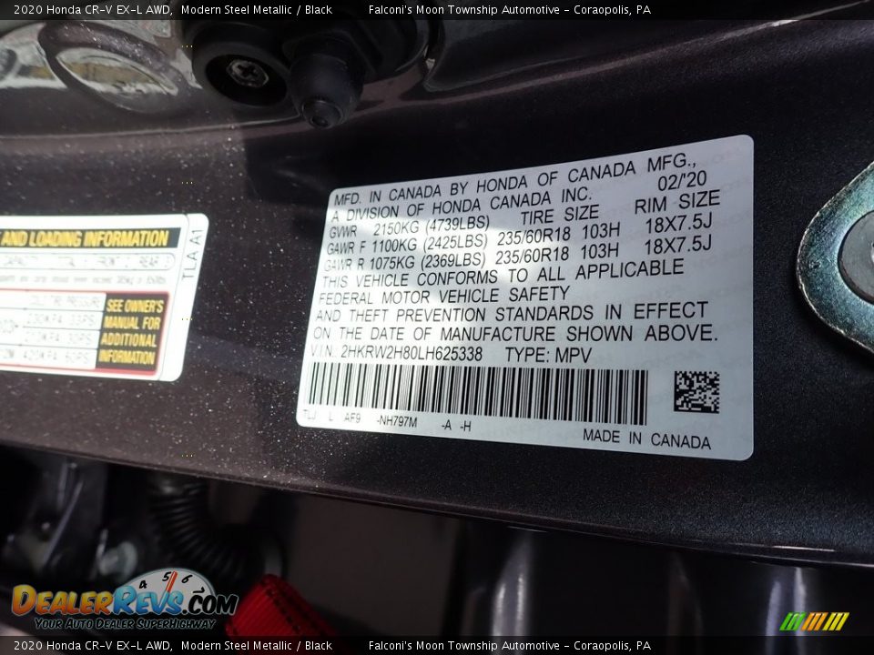 2020 Honda CR-V EX-L AWD Modern Steel Metallic / Black Photo #11