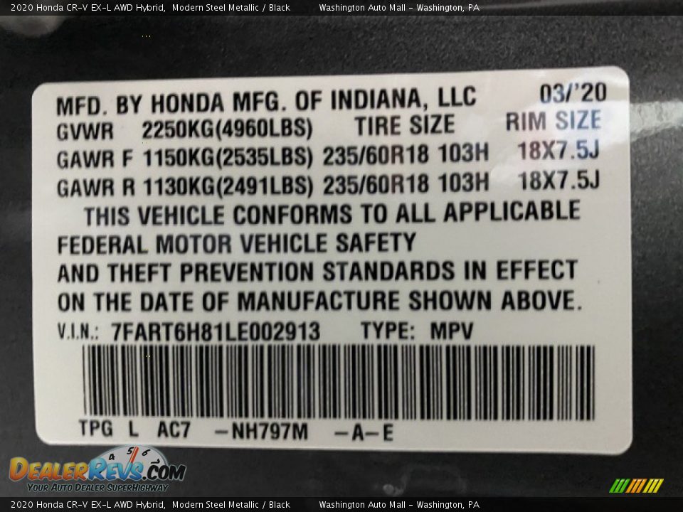 2020 Honda CR-V EX-L AWD Hybrid Modern Steel Metallic / Black Photo #10
