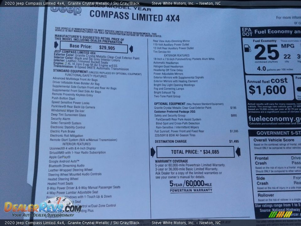 2020 Jeep Compass Limted 4x4 Granite Crystal Metallic / Ski Gray/Black Photo #31