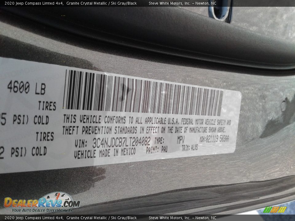 2020 Jeep Compass Limted 4x4 Granite Crystal Metallic / Ski Gray/Black Photo #33