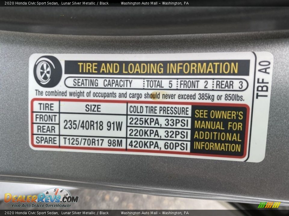 2020 Honda Civic Sport Sedan Lunar Silver Metallic / Black Photo #8