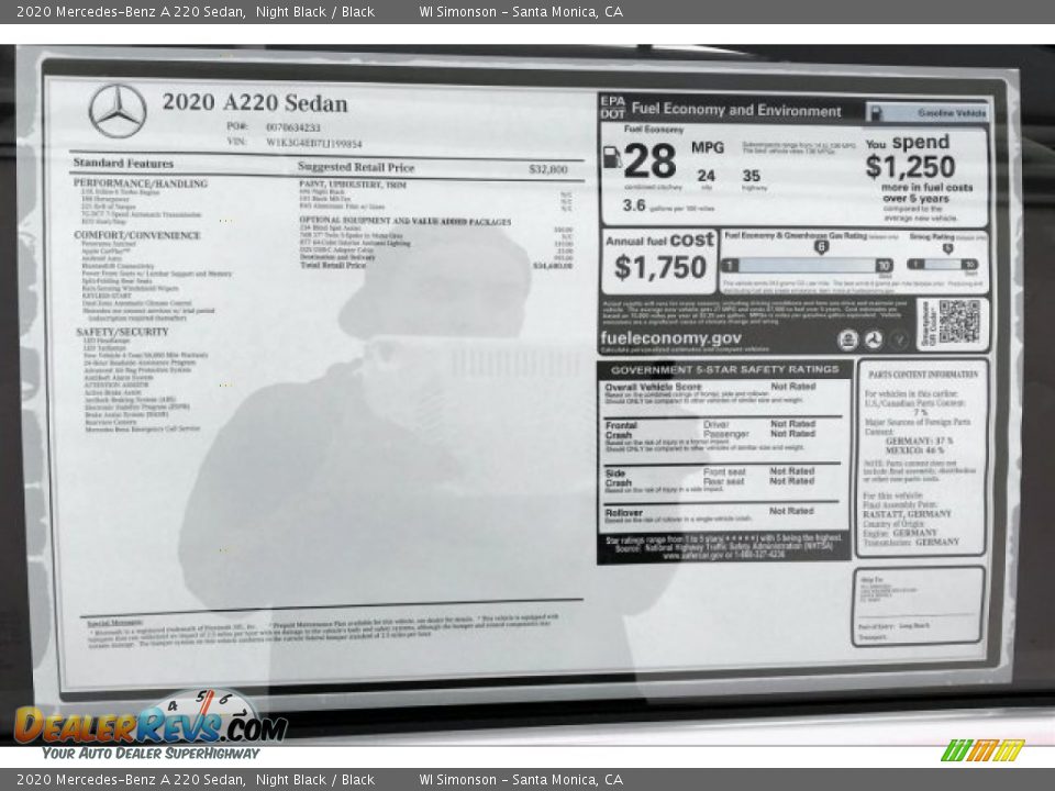 2020 Mercedes-Benz A 220 Sedan Night Black / Black Photo #10