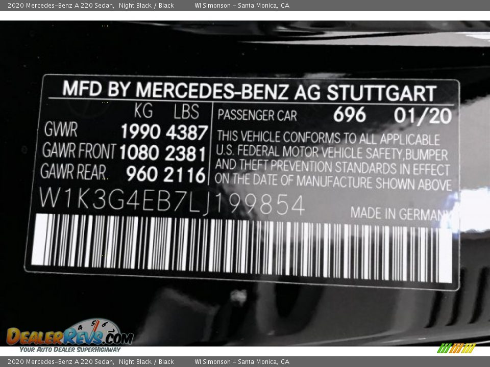 2020 Mercedes-Benz A 220 Sedan Night Black / Black Photo #11