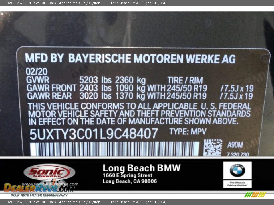 2020 BMW X3 sDrive30i Dark Graphite Metallic / Oyster Photo #11