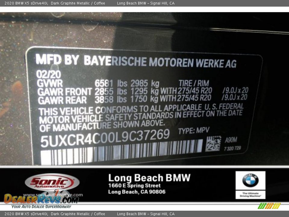2020 BMW X5 sDrive40i Dark Graphite Metallic / Coffee Photo #11