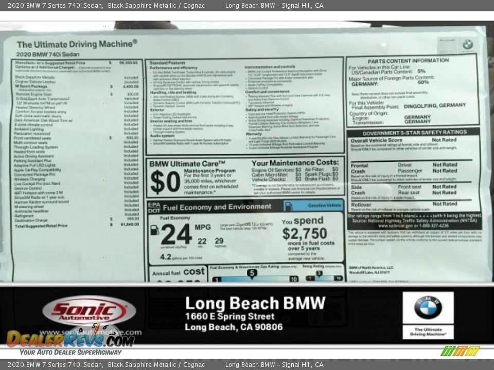 2020 BMW 7 Series 740i Sedan Black Sapphire Metallic / Cognac Photo #10