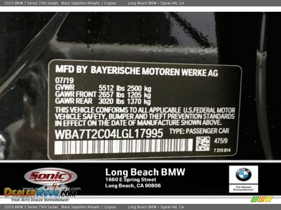 2020 BMW 7 Series 740i Sedan Black Sapphire Metallic / Cognac Photo #11
