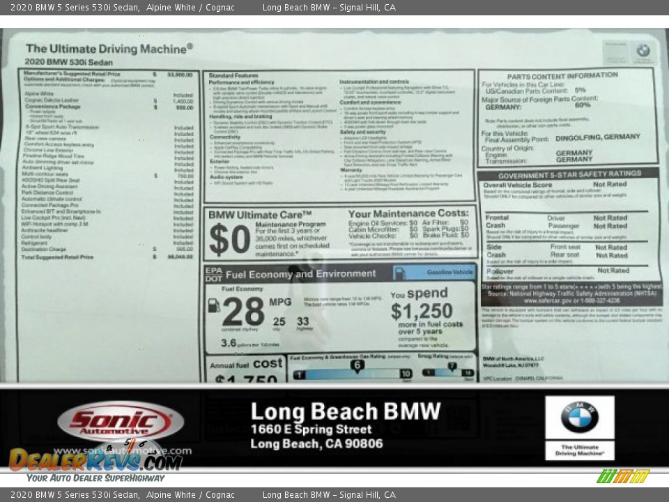 2020 BMW 5 Series 530i Sedan Alpine White / Cognac Photo #10