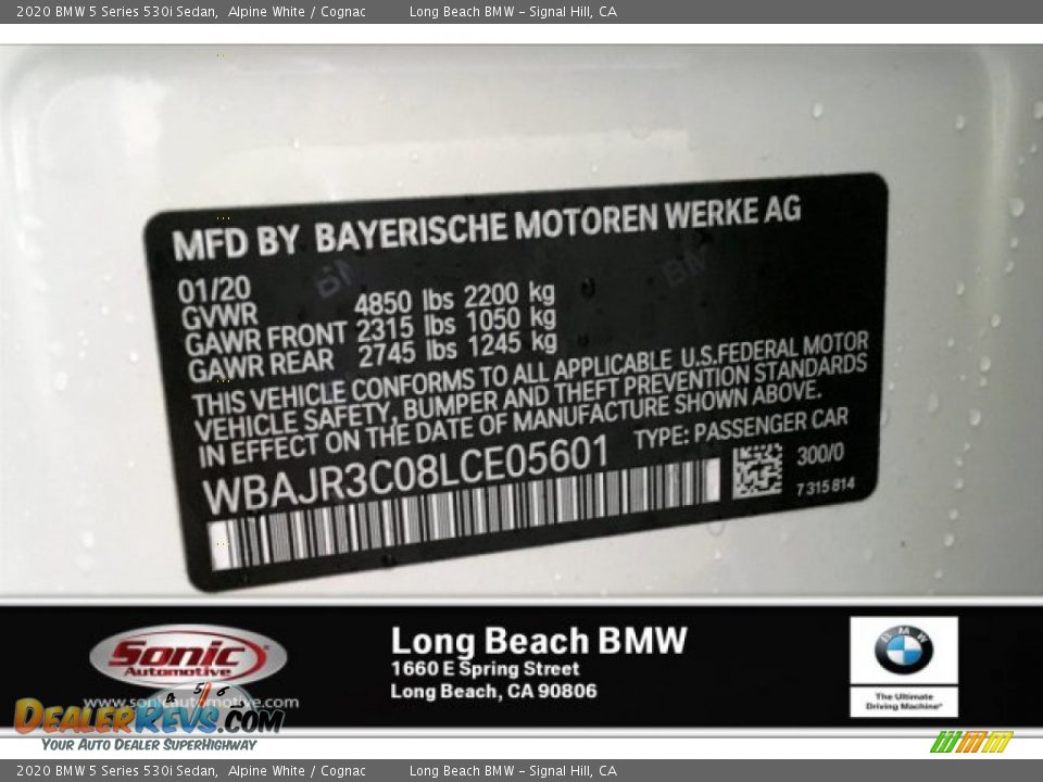 2020 BMW 5 Series 530i Sedan Alpine White / Cognac Photo #11