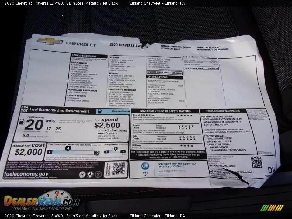 2020 Chevrolet Traverse LS AWD Satin Steel Metallic / Jet Black Photo #23
