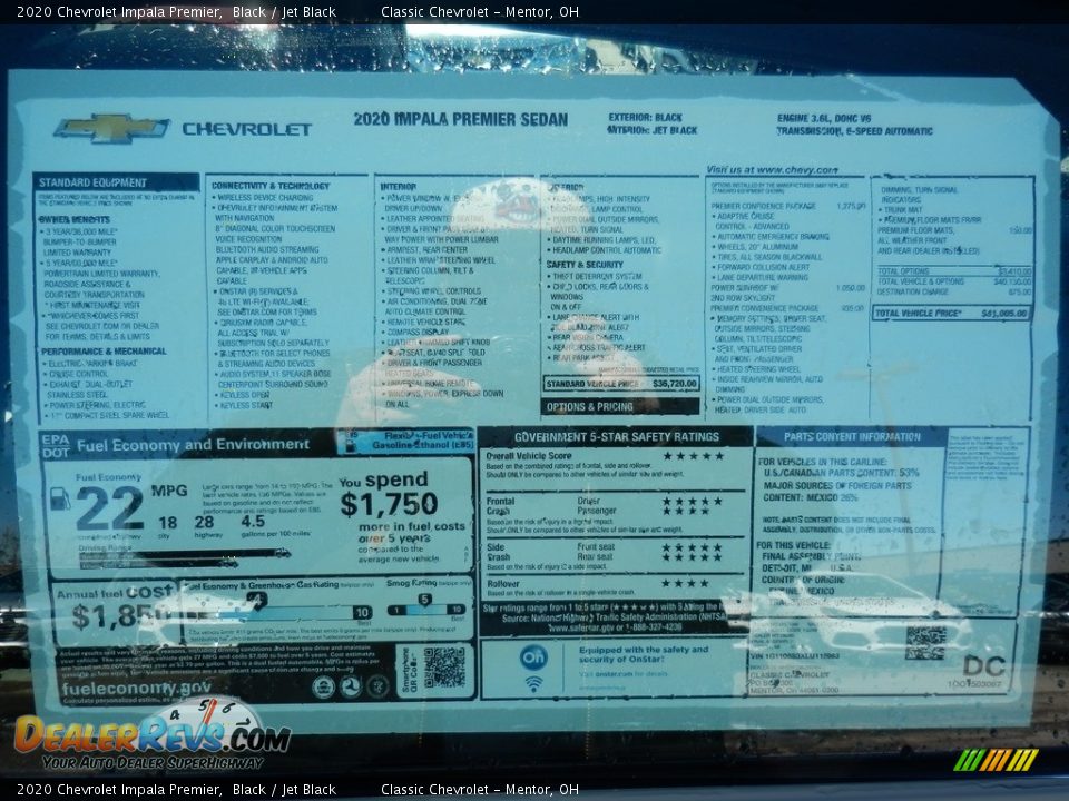 2020 Chevrolet Impala Premier Black / Jet Black Photo #7
