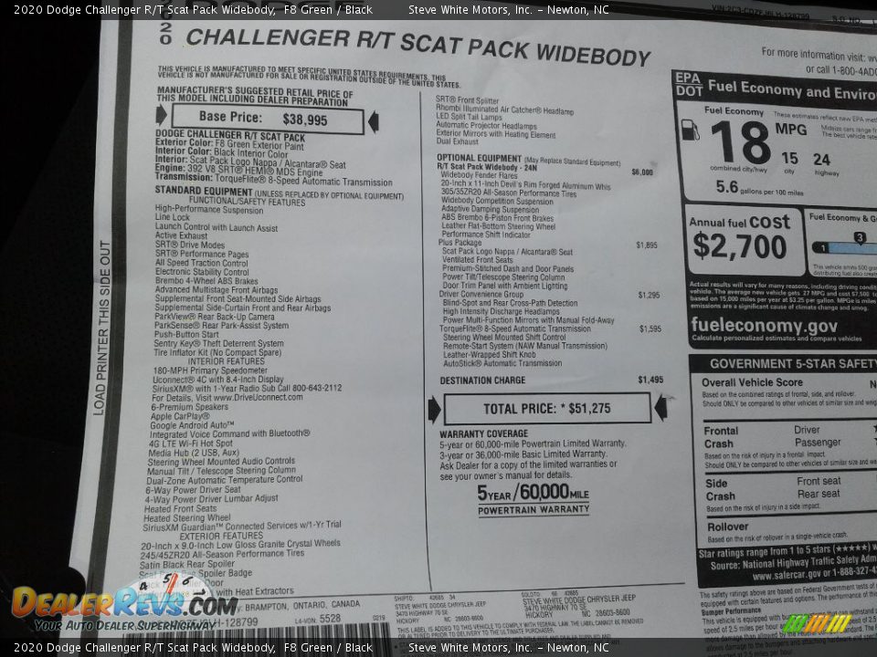 2020 Dodge Challenger R/T Scat Pack Widebody Window Sticker Photo #26