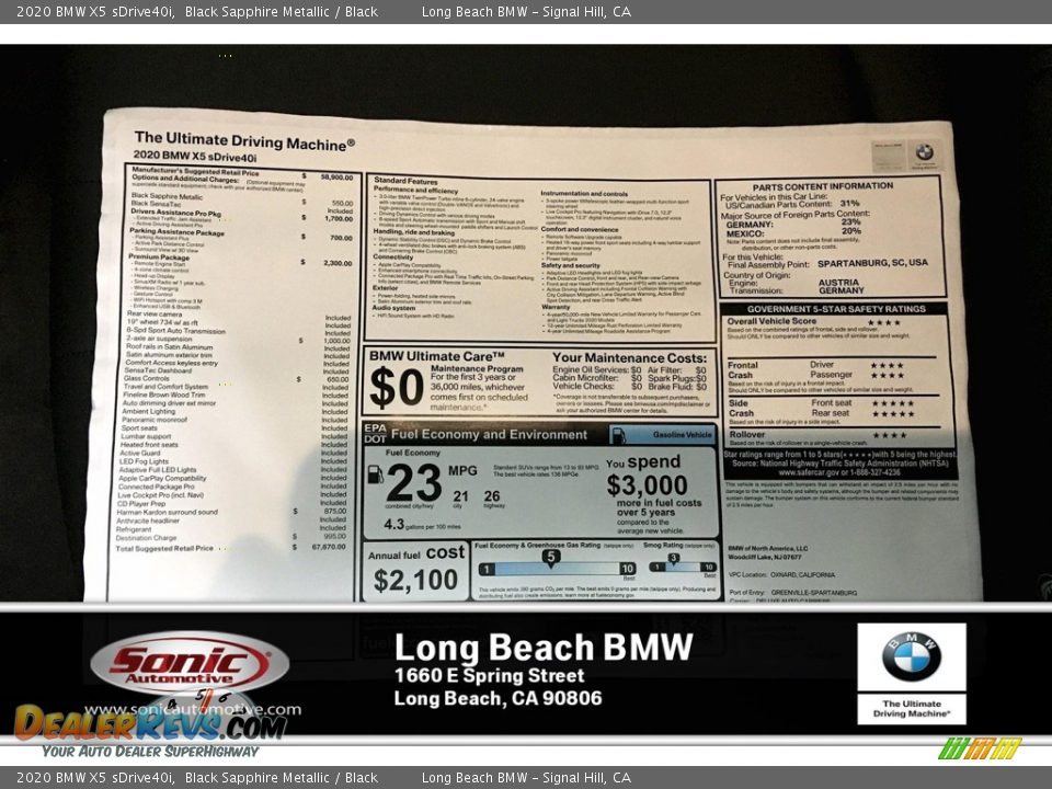 2020 BMW X5 sDrive40i Black Sapphire Metallic / Black Photo #10