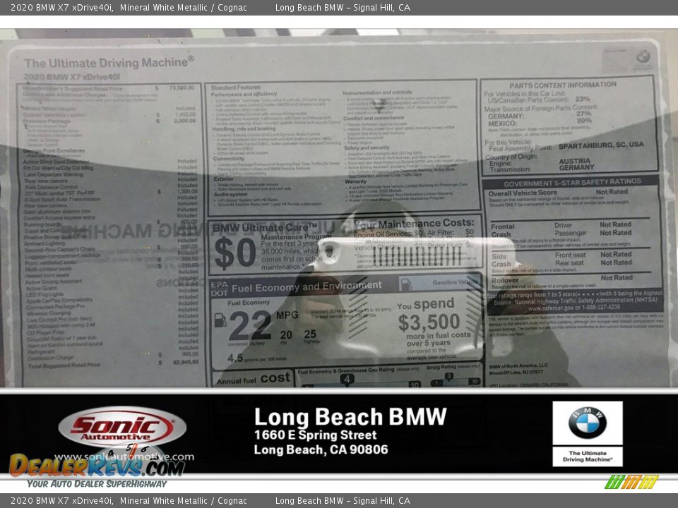 2020 BMW X7 xDrive40i Mineral White Metallic / Cognac Photo #10