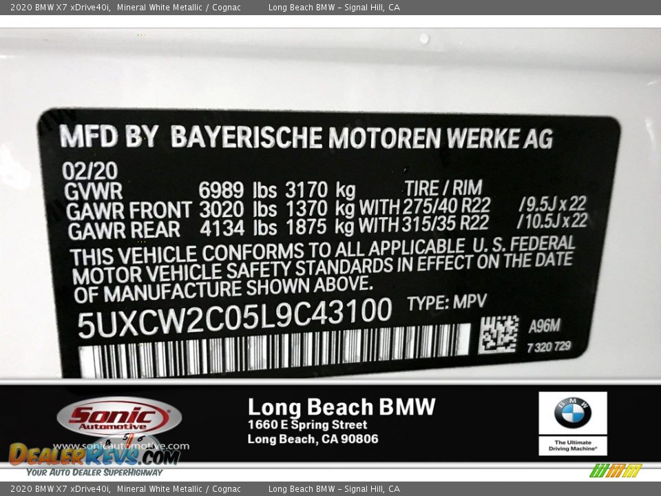 2020 BMW X7 xDrive40i Mineral White Metallic / Cognac Photo #11