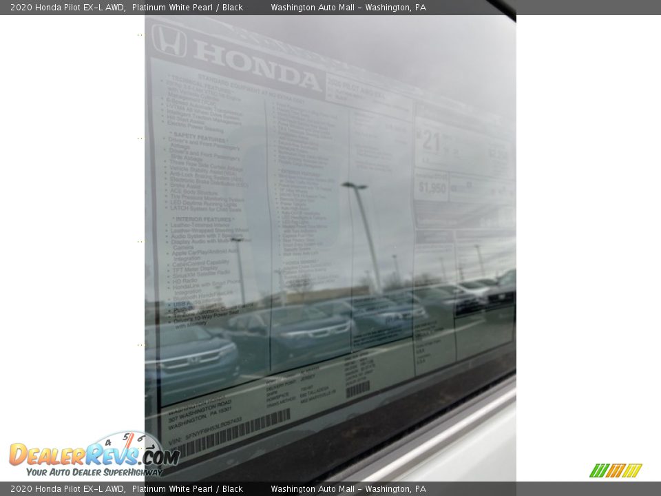 2020 Honda Pilot EX-L AWD Platinum White Pearl / Black Photo #15
