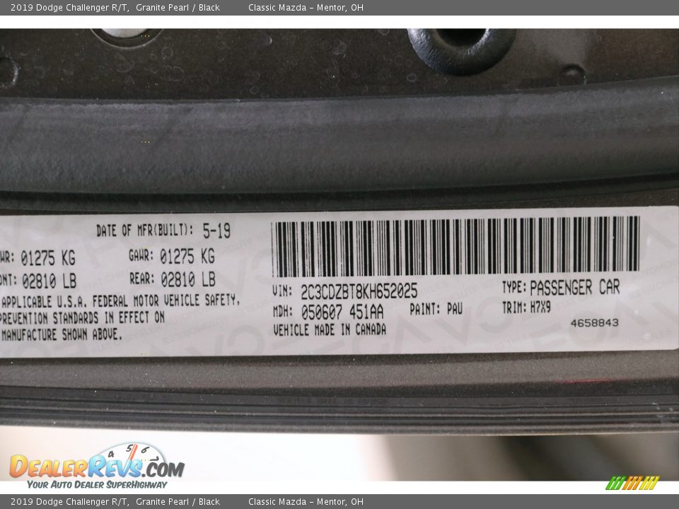 2019 Dodge Challenger R/T Granite Pearl / Black Photo #22