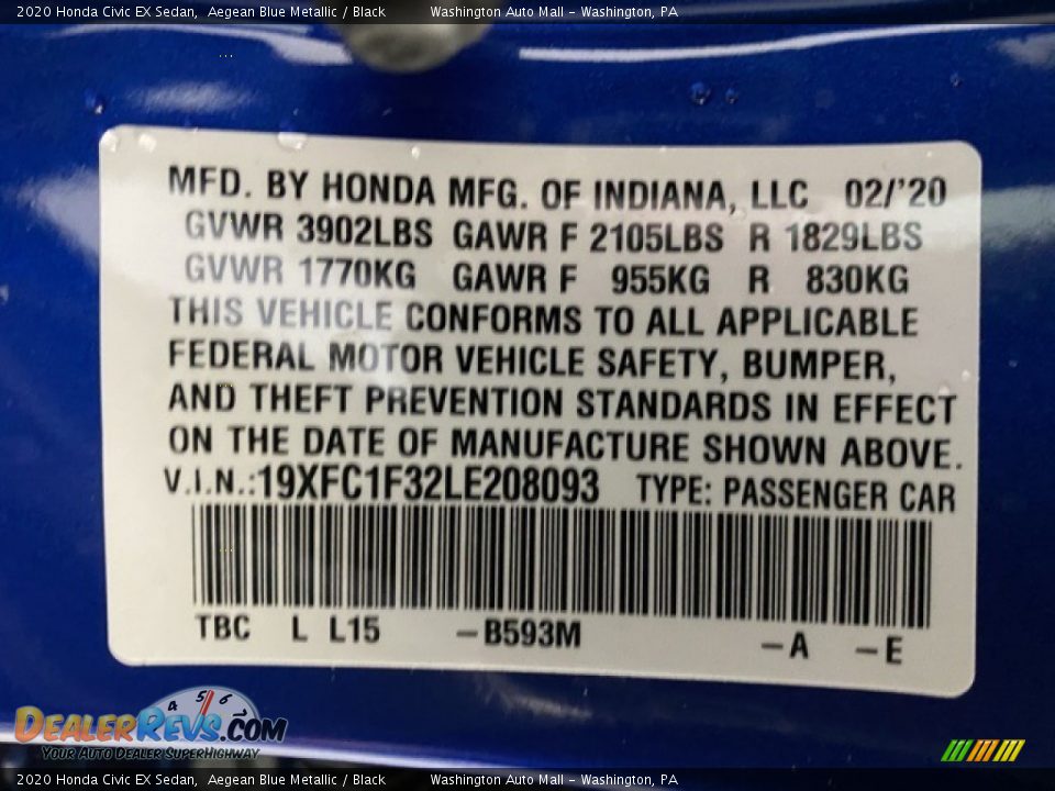 2020 Honda Civic EX Sedan Aegean Blue Metallic / Black Photo #9