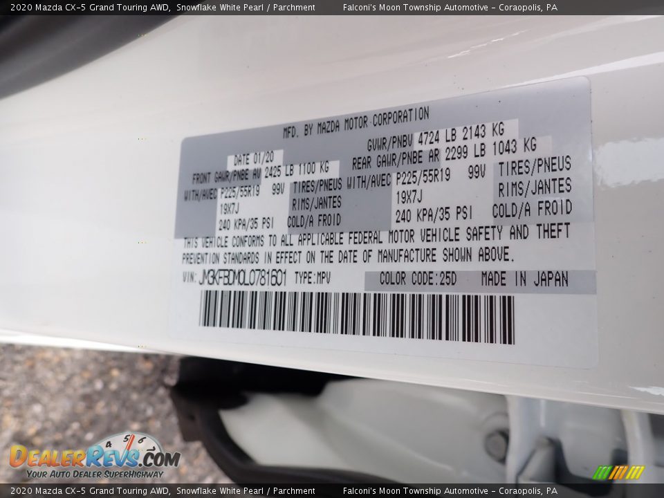 2020 Mazda CX-5 Grand Touring AWD Snowflake White Pearl / Parchment Photo #12