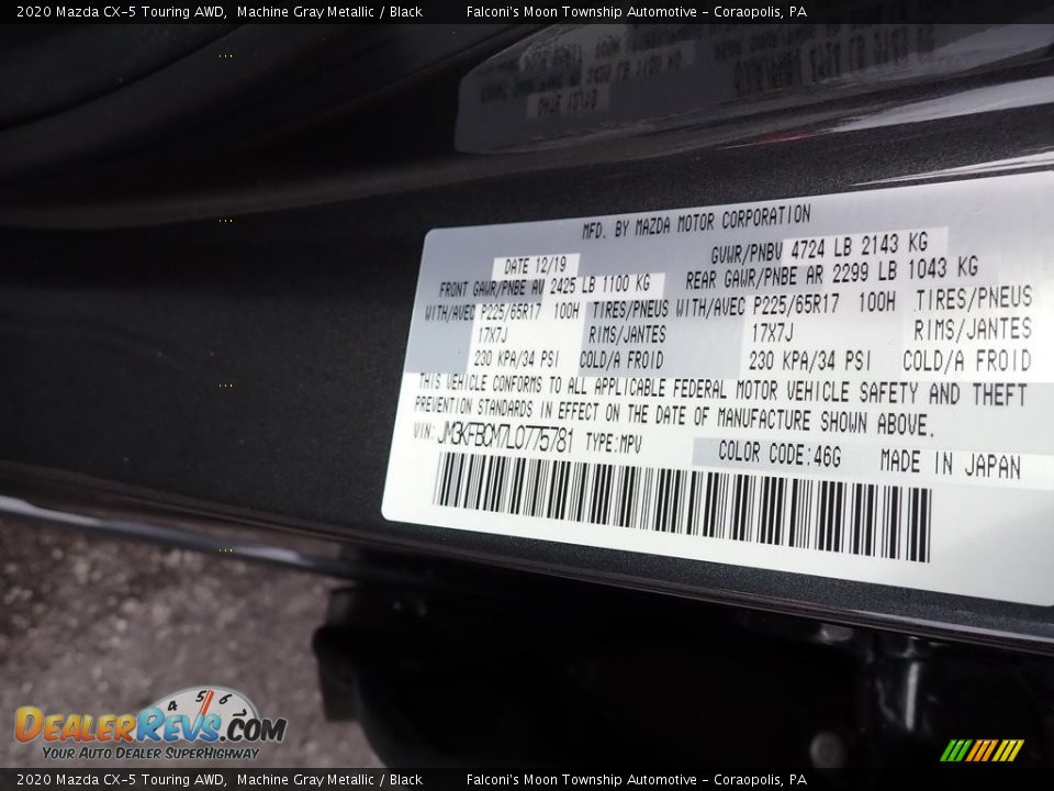 2020 Mazda CX-5 Touring AWD Machine Gray Metallic / Black Photo #12