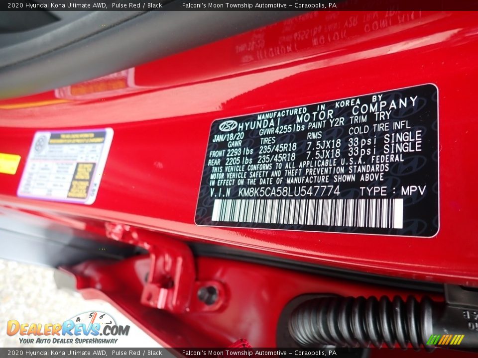 2020 Hyundai Kona Ultimate AWD Pulse Red / Black Photo #12