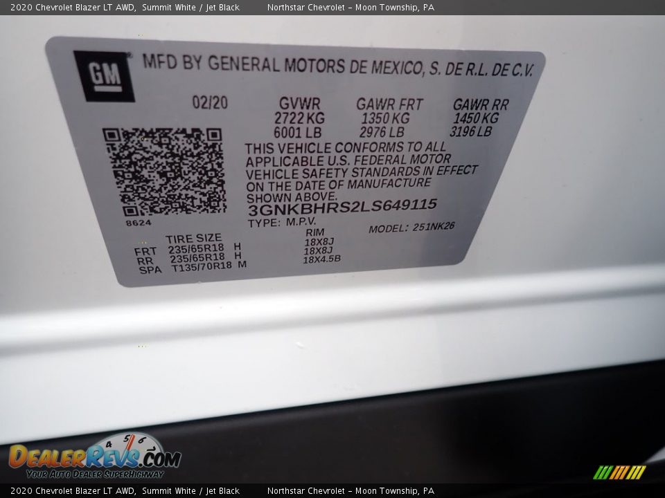 2020 Chevrolet Blazer LT AWD Summit White / Jet Black Photo #16
