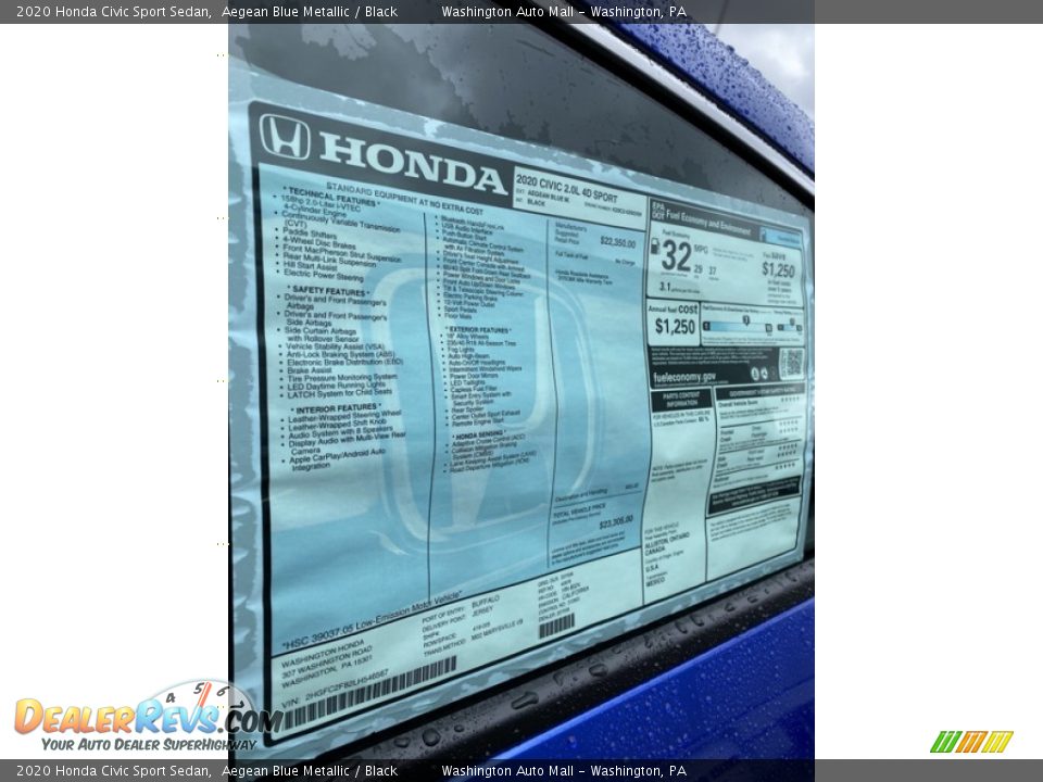 2020 Honda Civic Sport Sedan Aegean Blue Metallic / Black Photo #15
