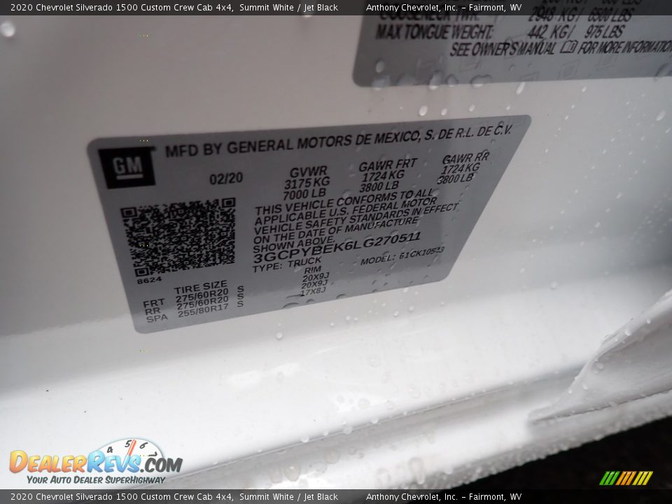 2020 Chevrolet Silverado 1500 Custom Crew Cab 4x4 Summit White / Jet Black Photo #14