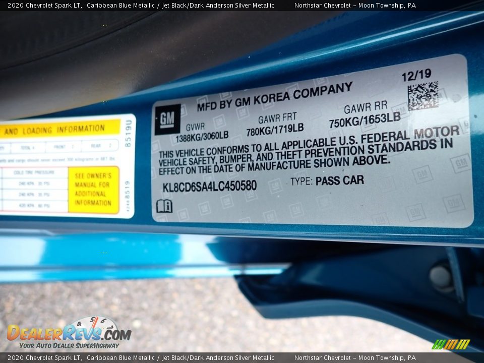 2020 Chevrolet Spark LT Caribbean Blue Metallic / Jet Black/Dark Anderson Silver Metallic Photo #16