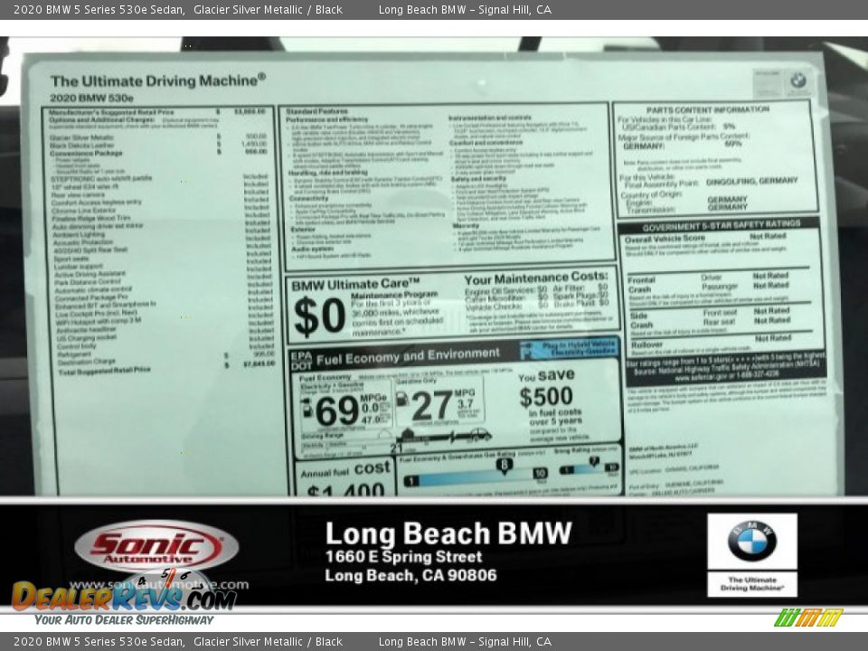 2020 BMW 5 Series 530e Sedan Glacier Silver Metallic / Black Photo #10
