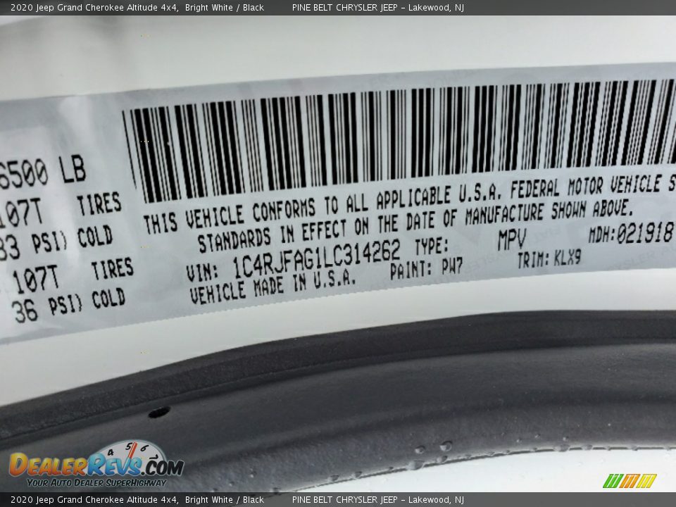 2020 Jeep Grand Cherokee Altitude 4x4 Bright White / Black Photo #12