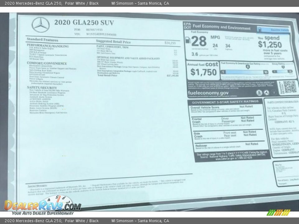 2020 Mercedes-Benz GLA 250 Polar White / Black Photo #10