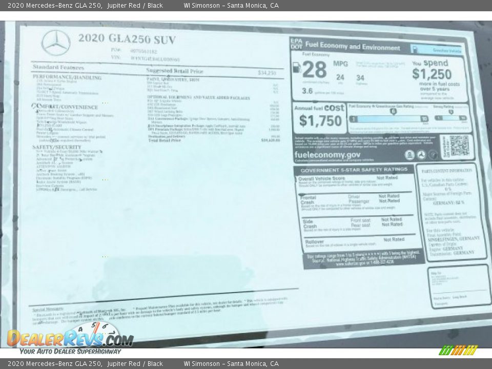 2020 Mercedes-Benz GLA 250 Jupiter Red / Black Photo #9