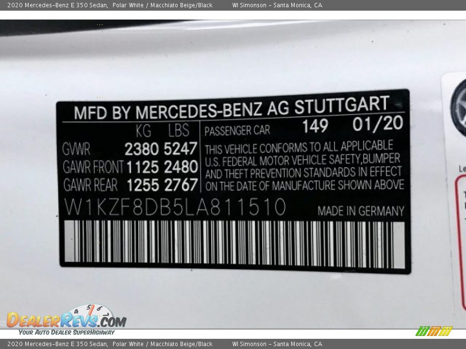 2020 Mercedes-Benz E 350 Sedan Polar White / Macchiato Beige/Black Photo #11