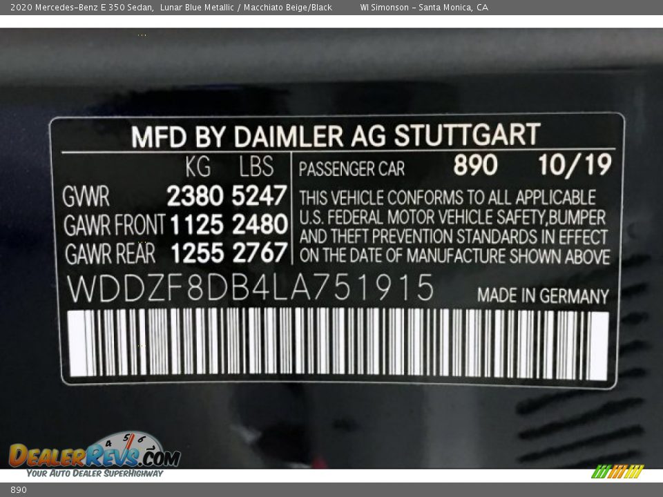 Mercedes-Benz Color Code 890 Lunar Blue Metallic