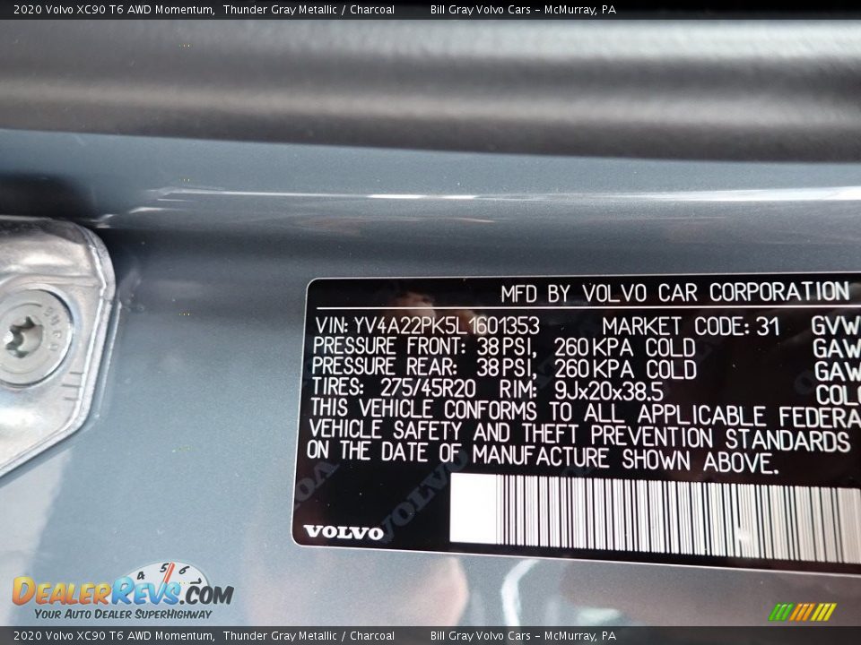 2020 Volvo XC90 T6 AWD Momentum Thunder Gray Metallic / Charcoal Photo #11