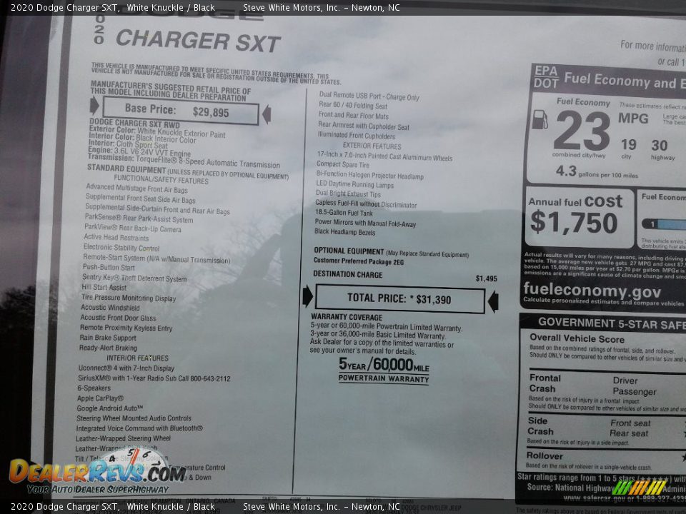 2020 Dodge Charger SXT White Knuckle / Black Photo #27