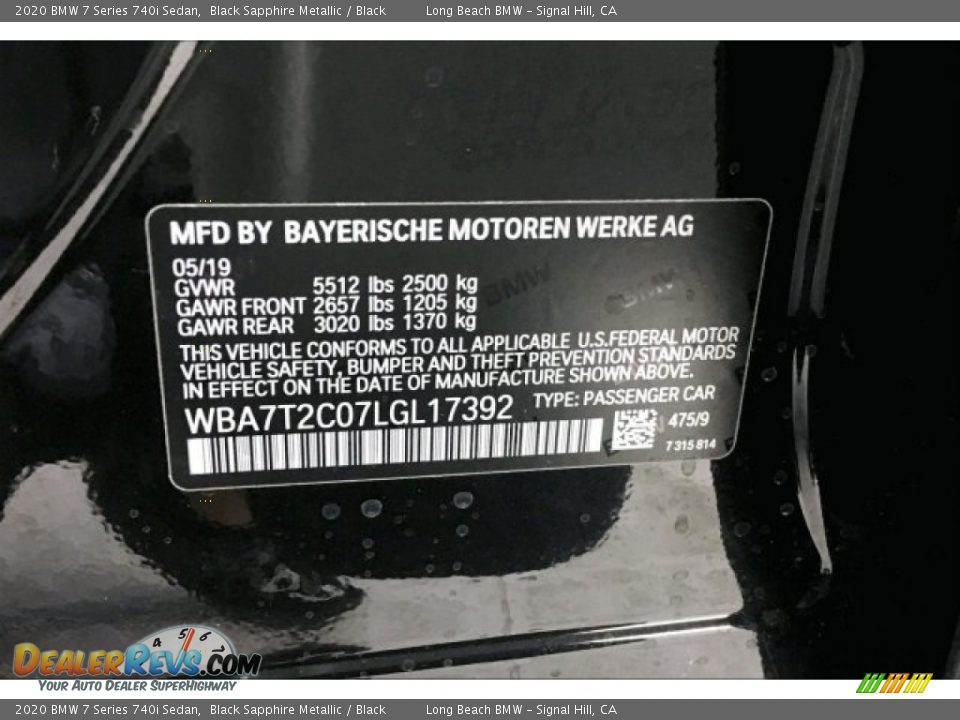 2020 BMW 7 Series 740i Sedan Black Sapphire Metallic / Black Photo #11