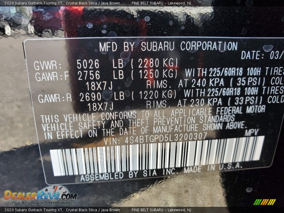 2020 Subaru Outback Touring XT Crystal Black Silica / Java Brown Photo #13