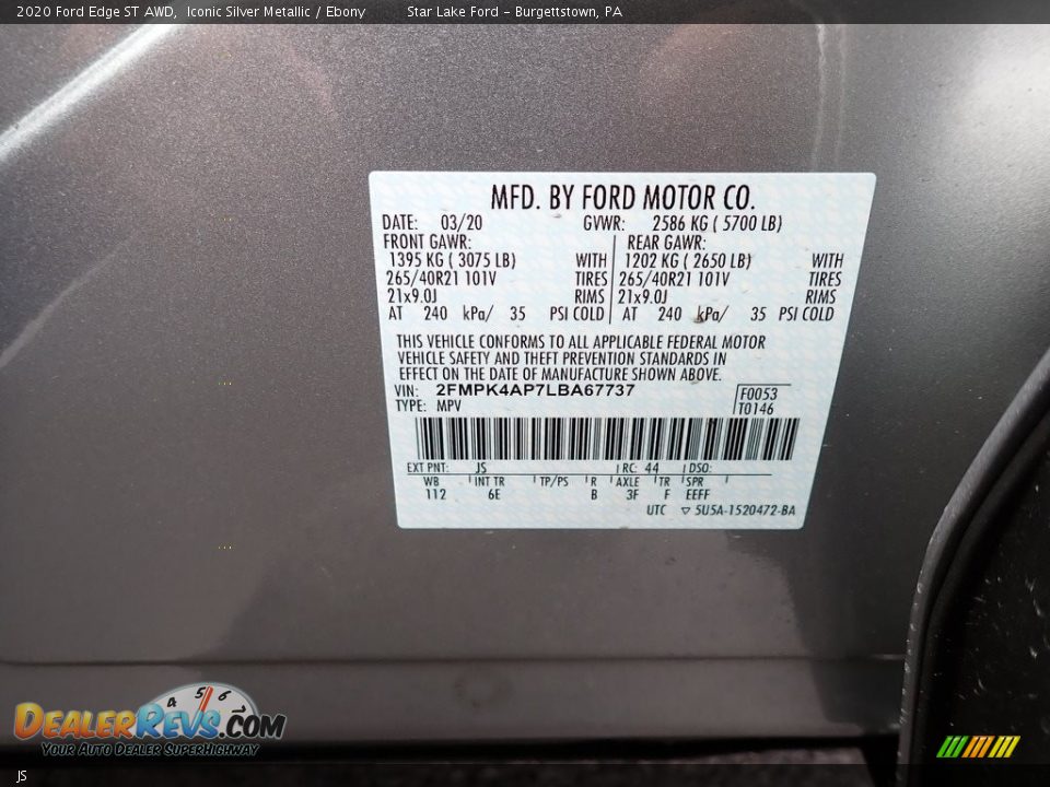 Ford Color Code JS Iconic Silver Metallic