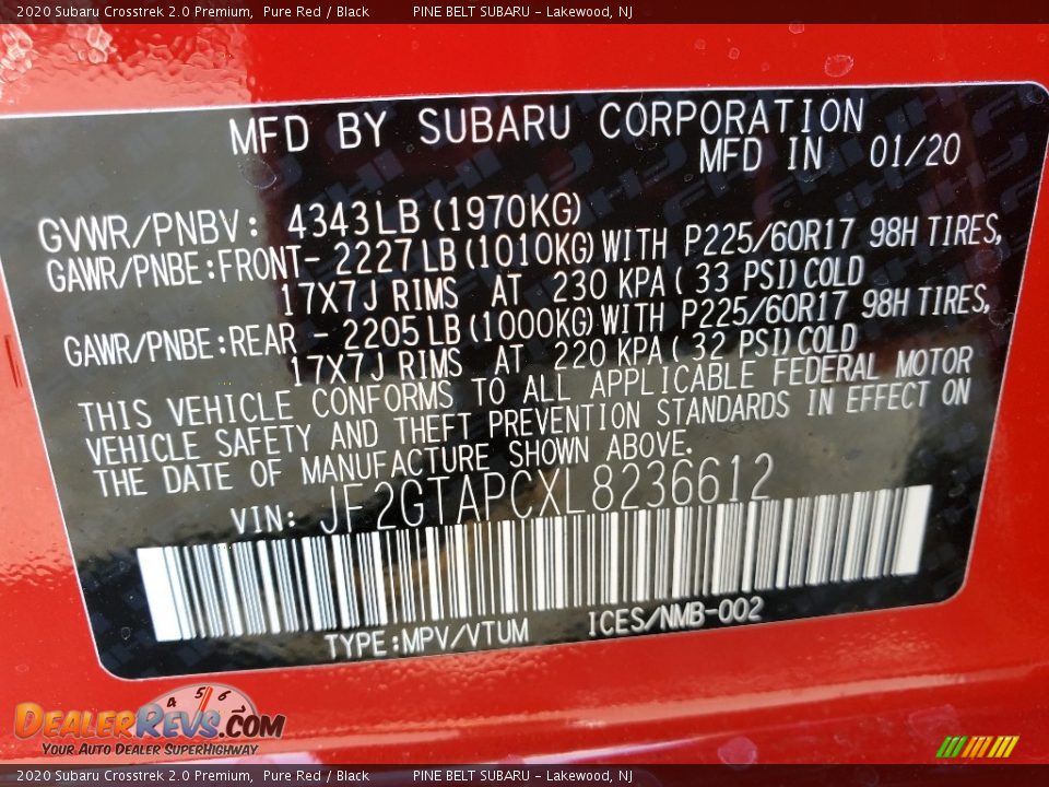 2020 Subaru Crosstrek 2.0 Premium Pure Red / Black Photo #12