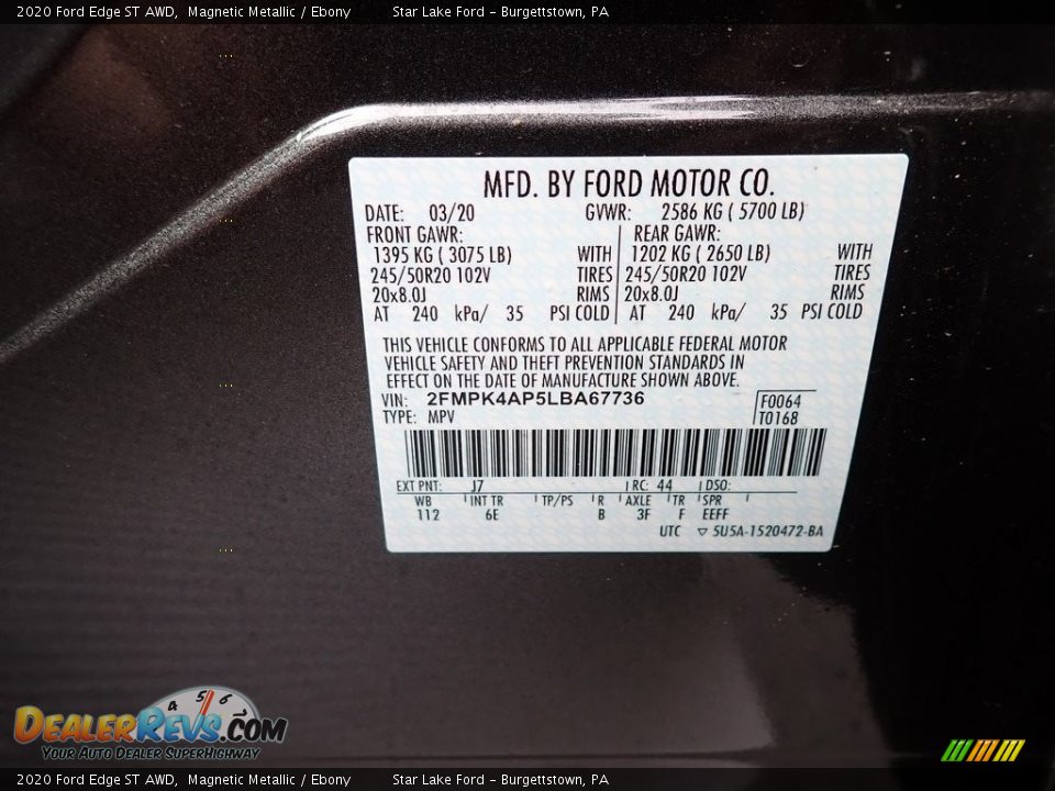2020 Ford Edge ST AWD Magnetic Metallic / Ebony Photo #14