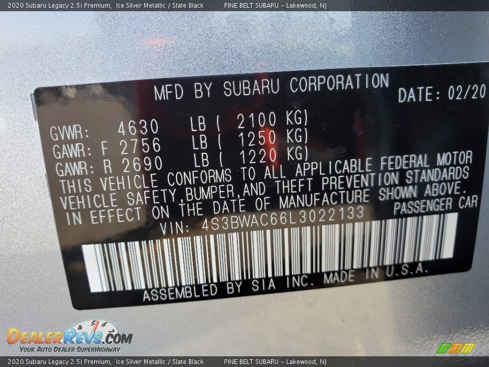 2020 Subaru Legacy 2.5i Premium Ice Silver Metallic / Slate Black Photo #12